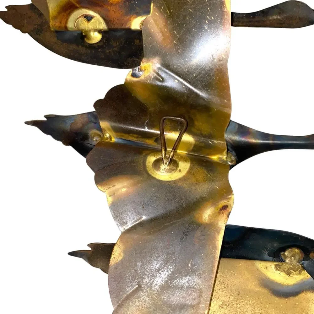 Vintage MCM Brass Flying Geese Wall Art Sculpture Trio 3 Birds Retro Decor 1960s